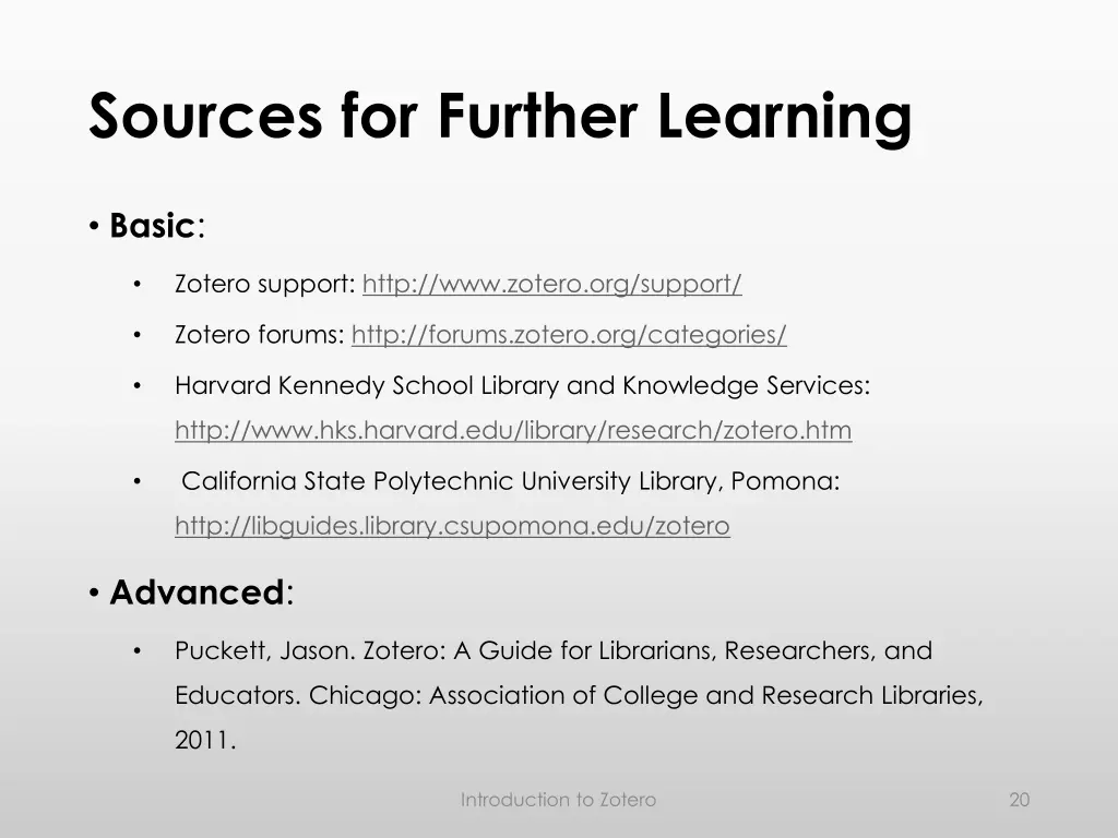 sources for further learning