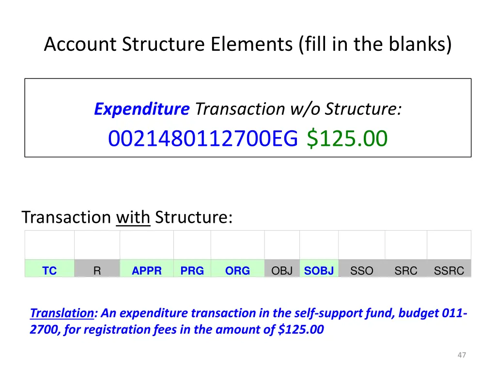 account structure elements fill in the blanks