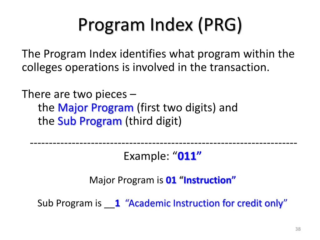 program index prg