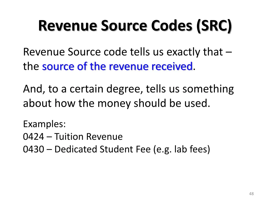 revenue source codes src