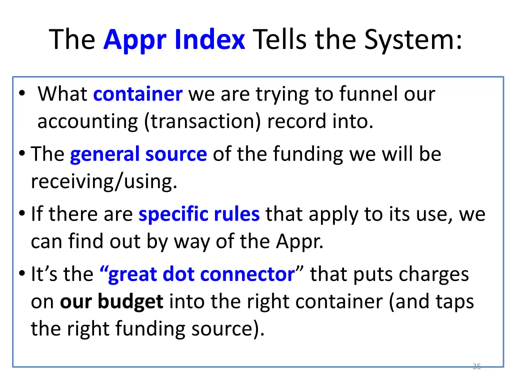 the appr index tells the system