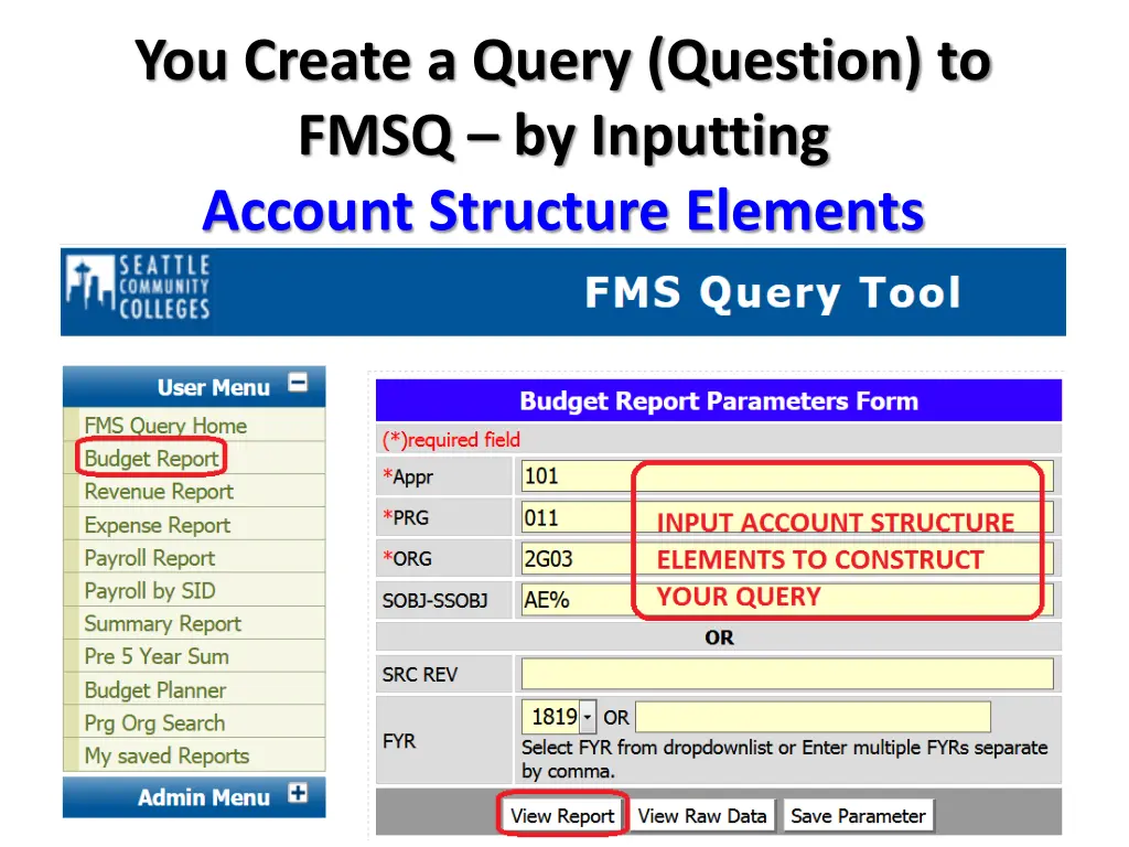 you create a query question to fmsq by inputting