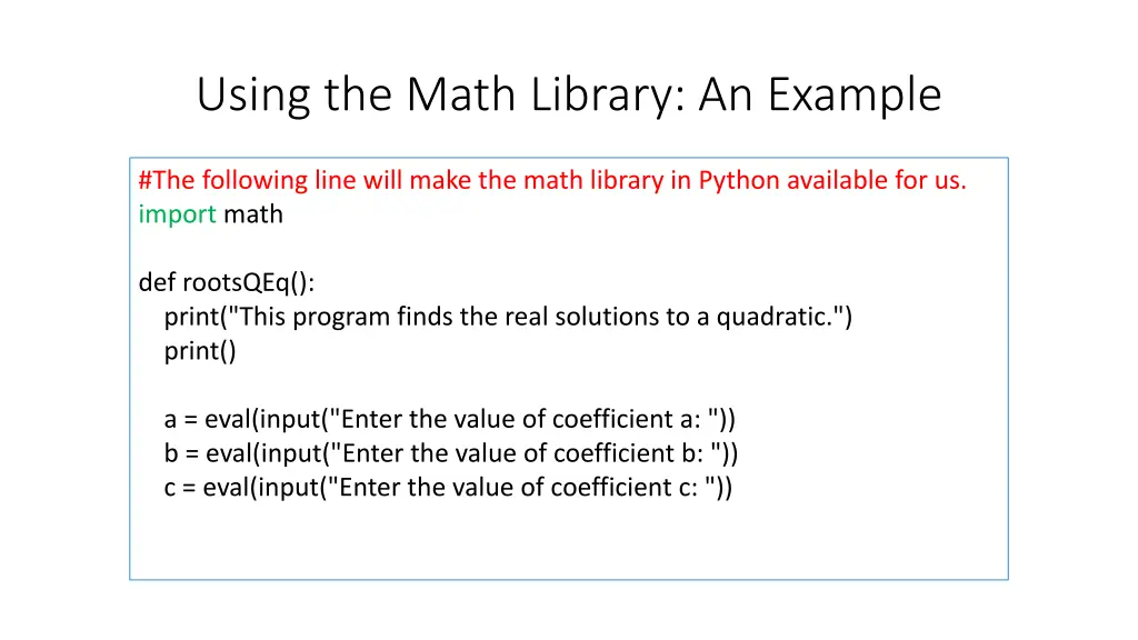 using the math library an example