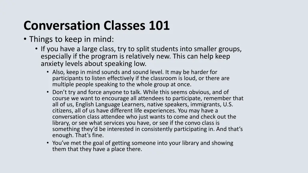 conversation classes 101 things to keep in mind