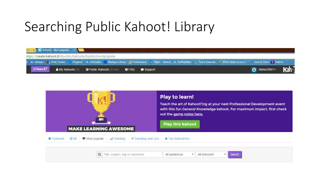 searching public kahoot library