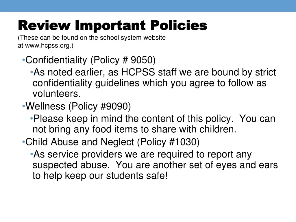 review important policies review important