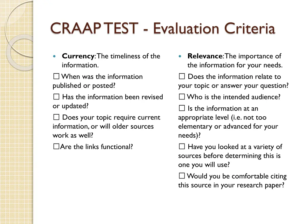 craap test evaluation criteria