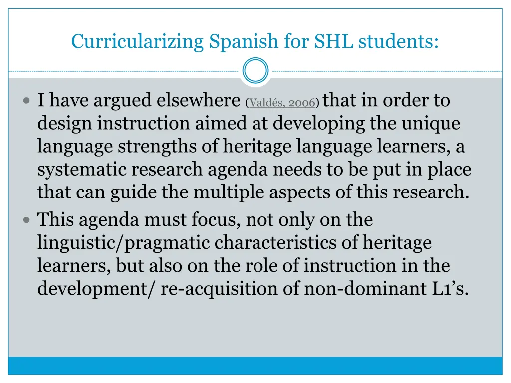 curricularizing spanish for shl students