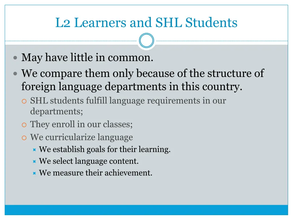 l2 learners and shl students