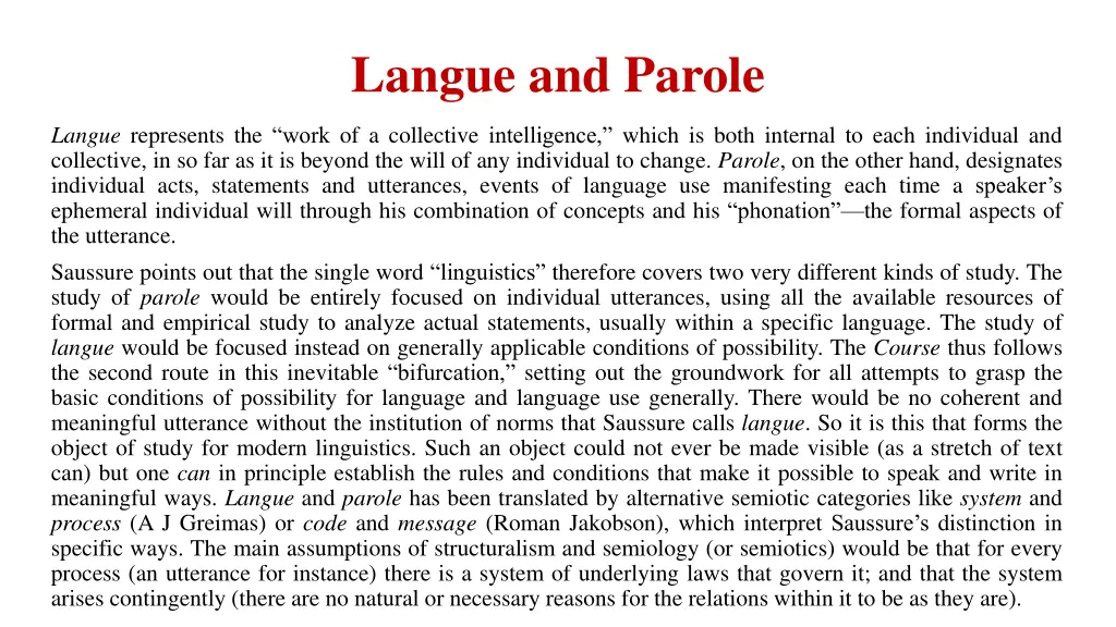 langue and parole