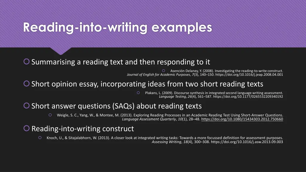 reading into writing examples