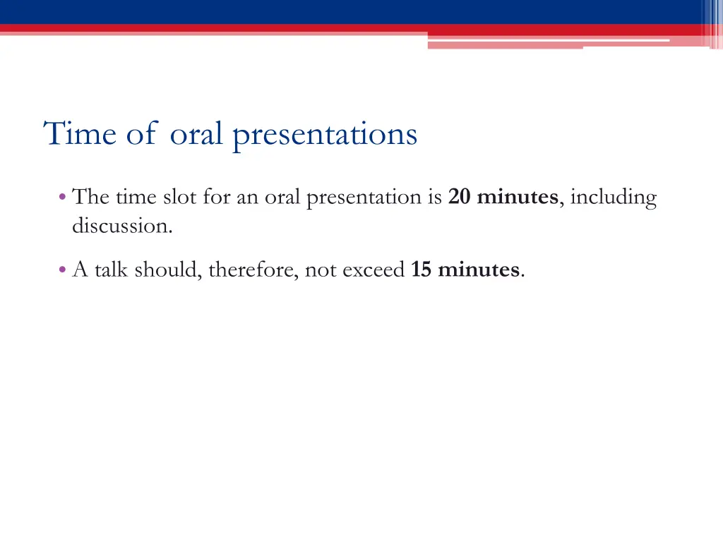 time of oral presentations