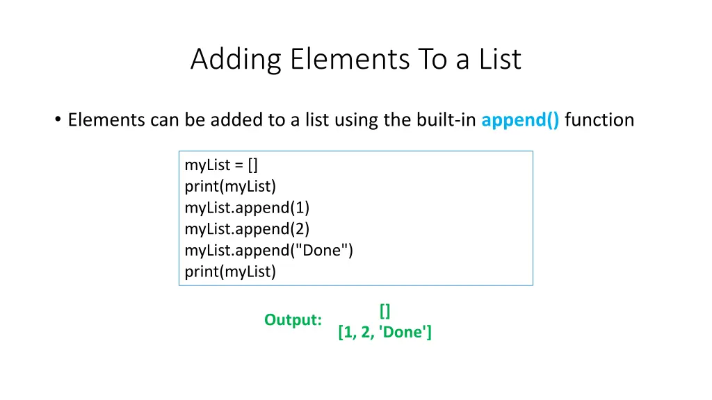 adding elements to a list