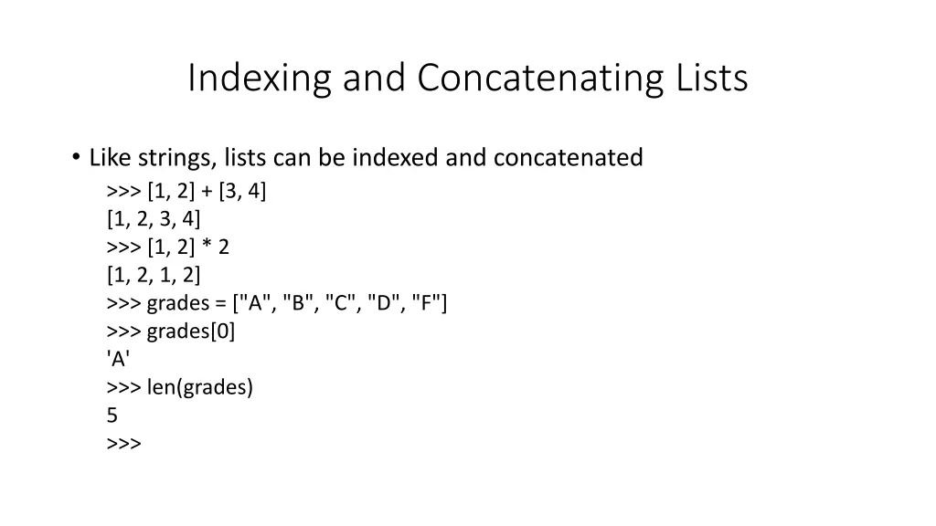 indexing and concatenating lists