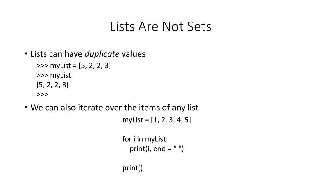 lists are not sets