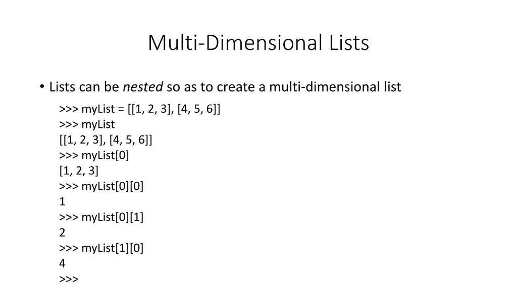 multi dimensional lists