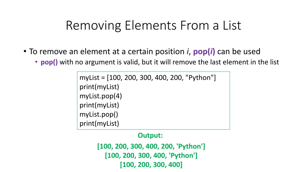 removing elements from a list 1