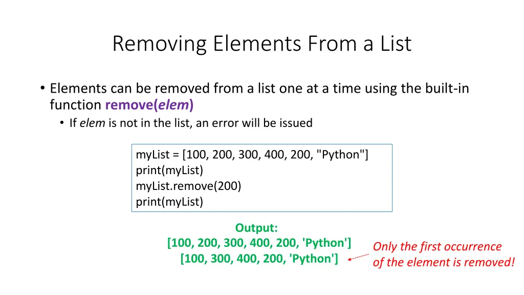 removing elements from a list