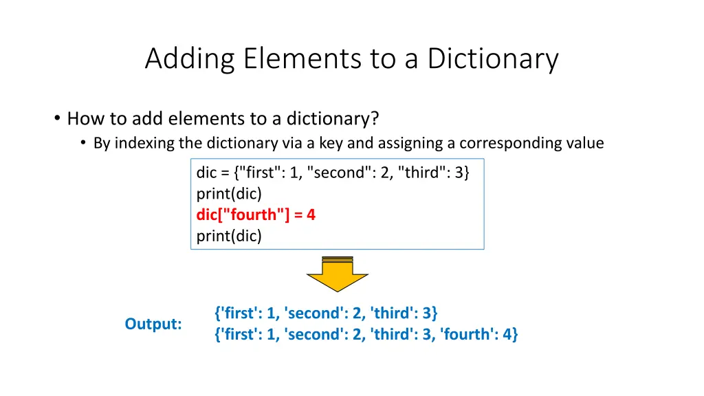 adding elements to a dictionary