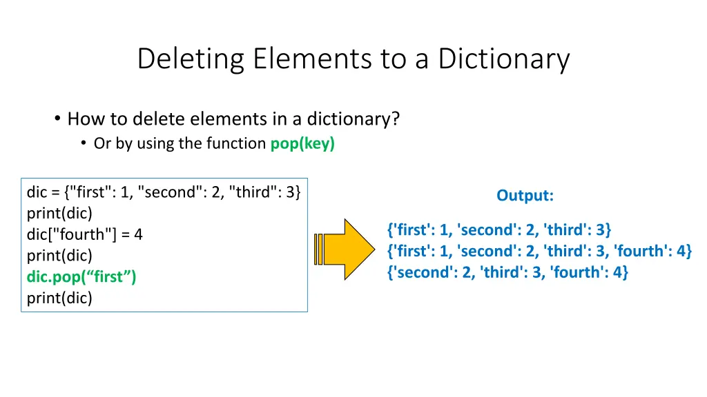 deleting elements to a dictionary 1