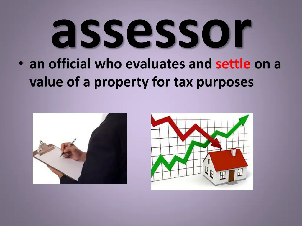 assessor an official who evaluates and settle