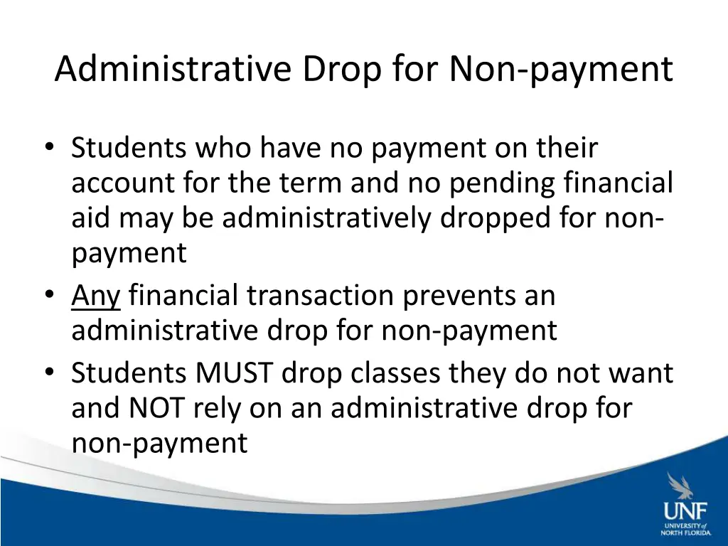 administrative drop for non payment