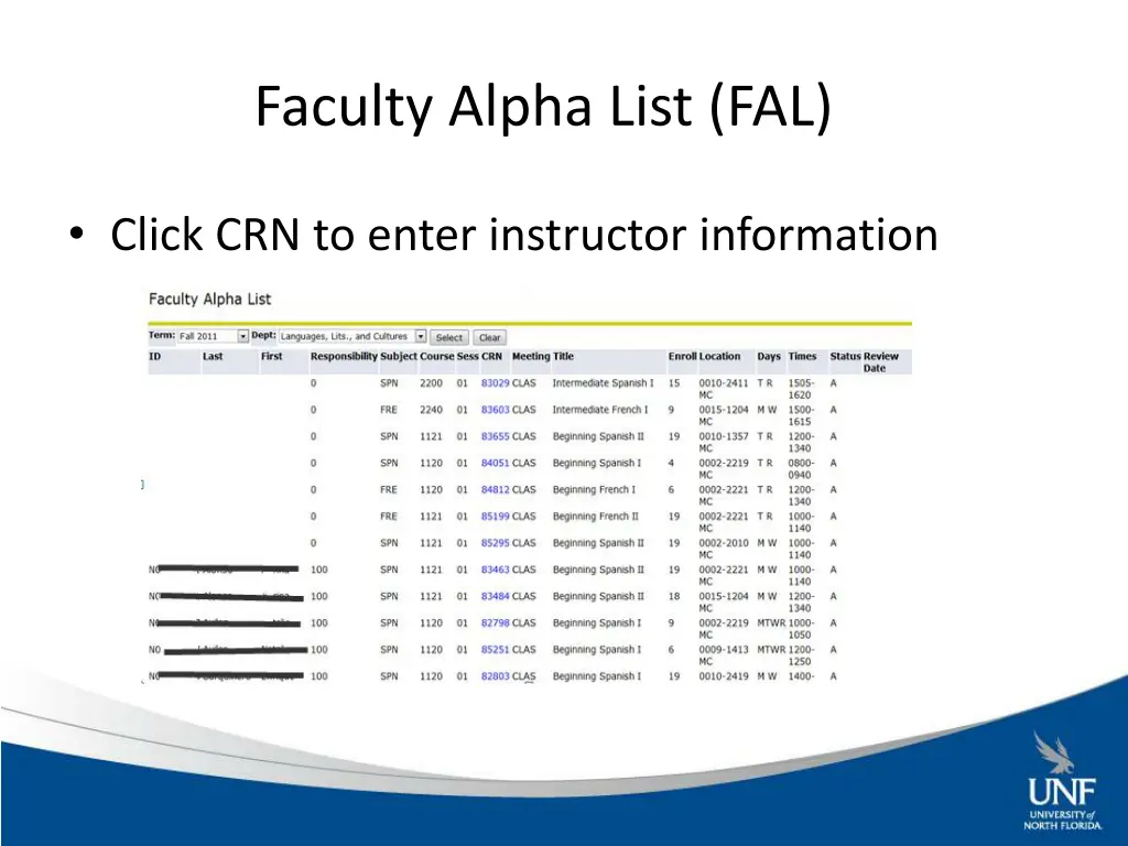 faculty alpha list fal 1