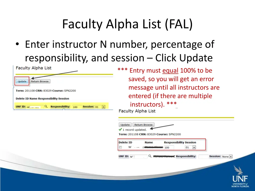 faculty alpha list fal enter instructor n number