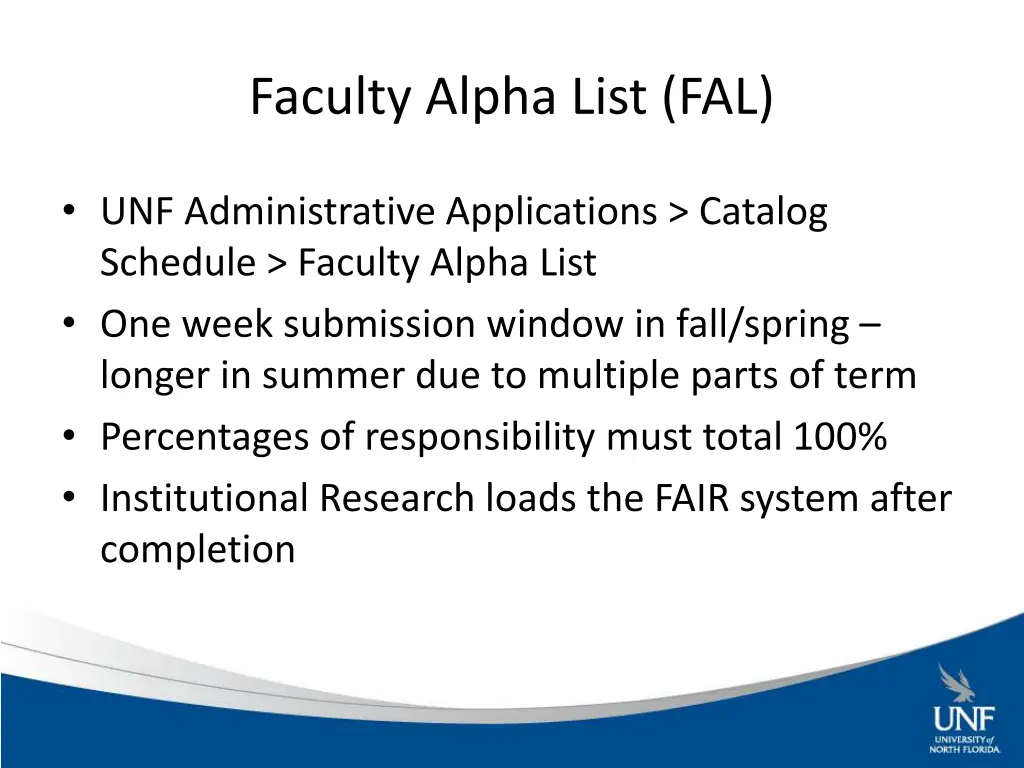 faculty alpha list fal