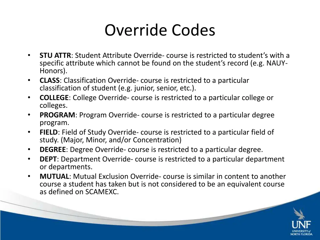 override codes 1