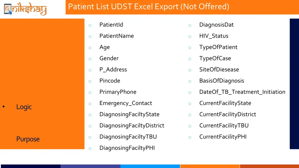 patient list udst excel export not offered