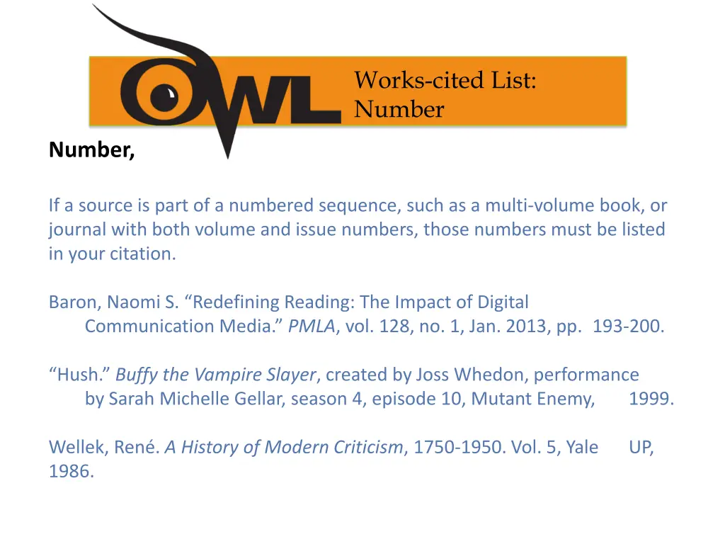 works cited list number