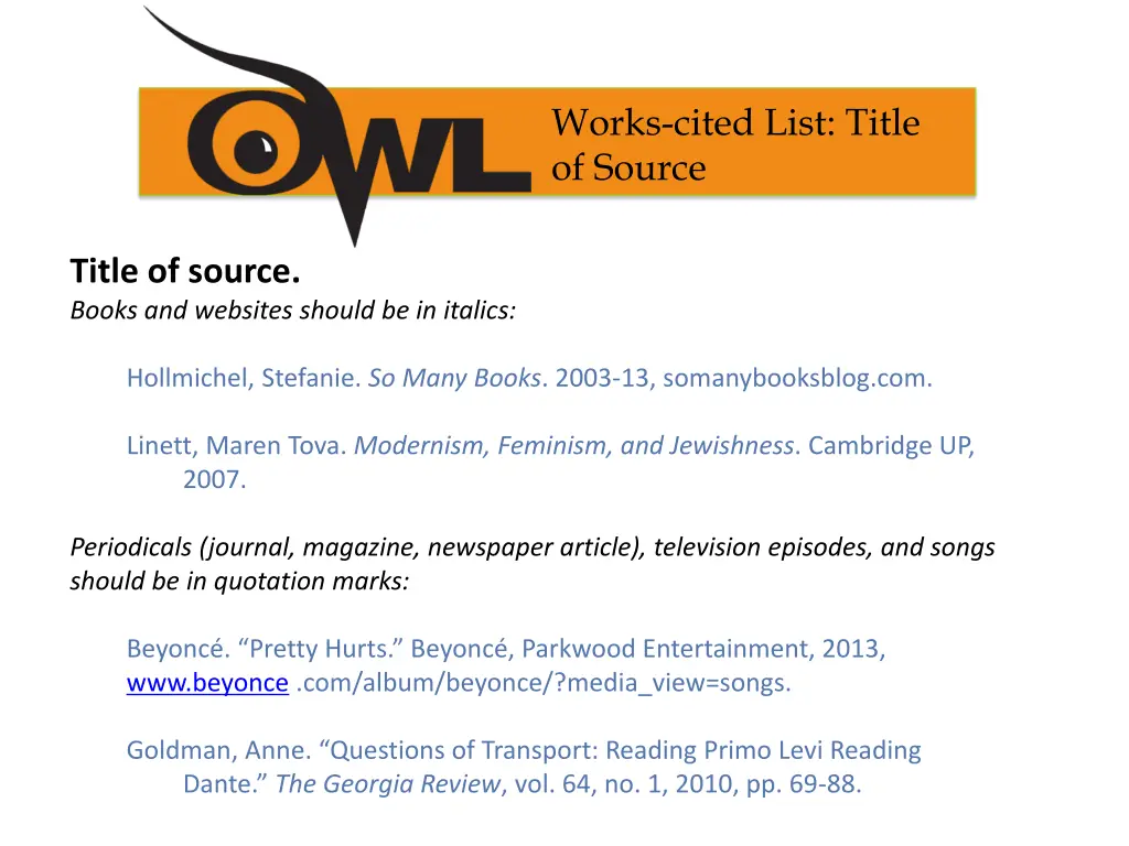 works cited list title of source