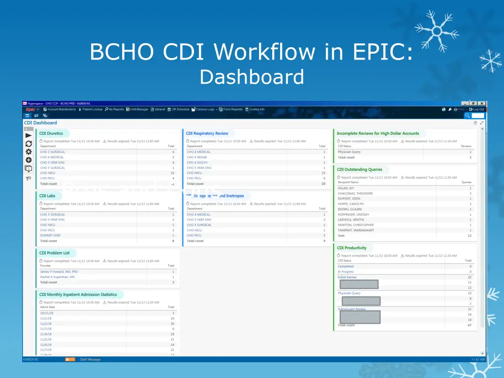 bcho cdi workflow in epic dashboard