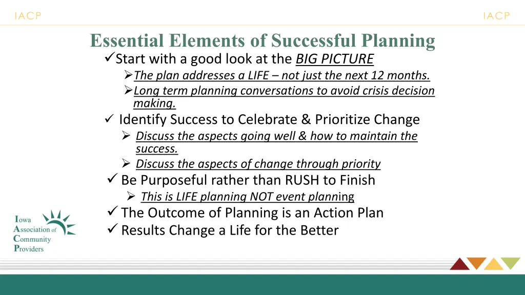 essential elements of successful planning start