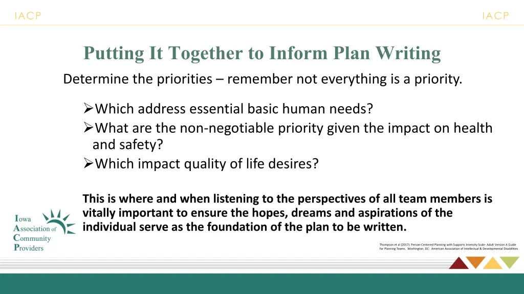 putting it together to inform plan writing