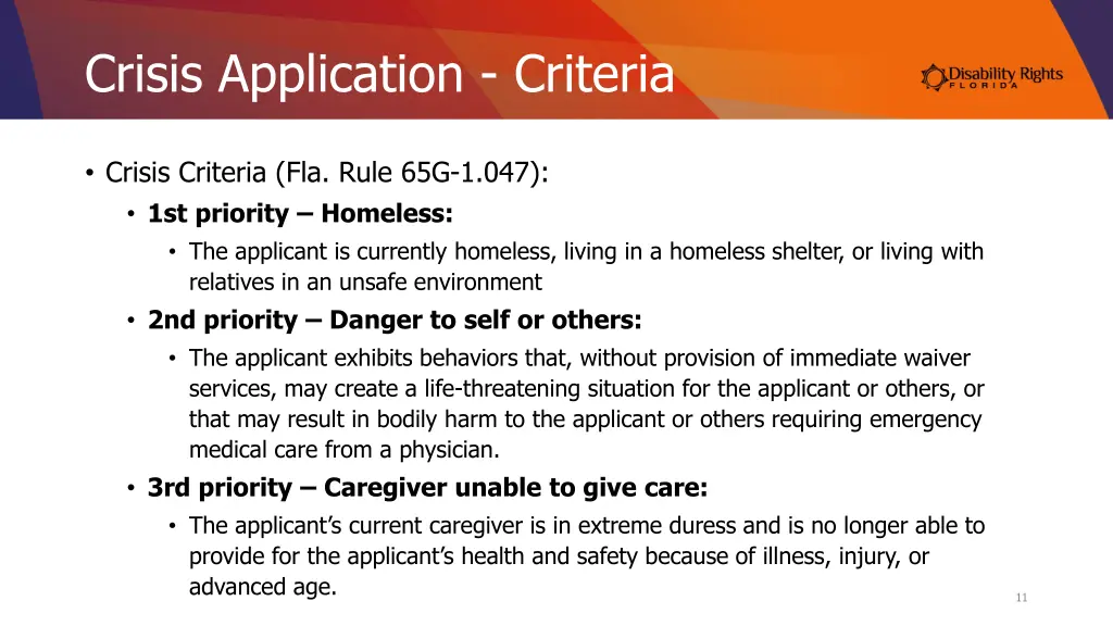 crisis application criteria