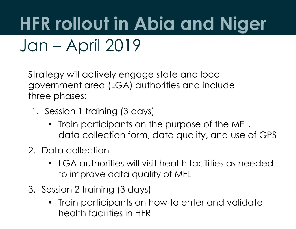 hfr rollout in abia and niger jan april 2019