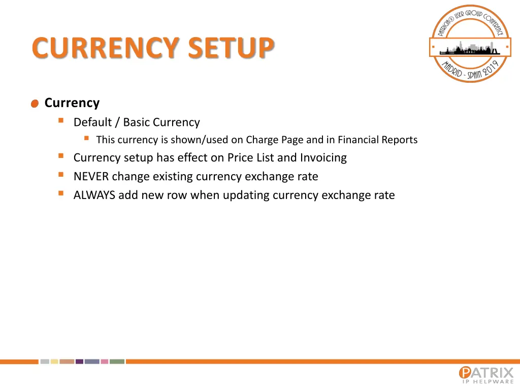 currency setup