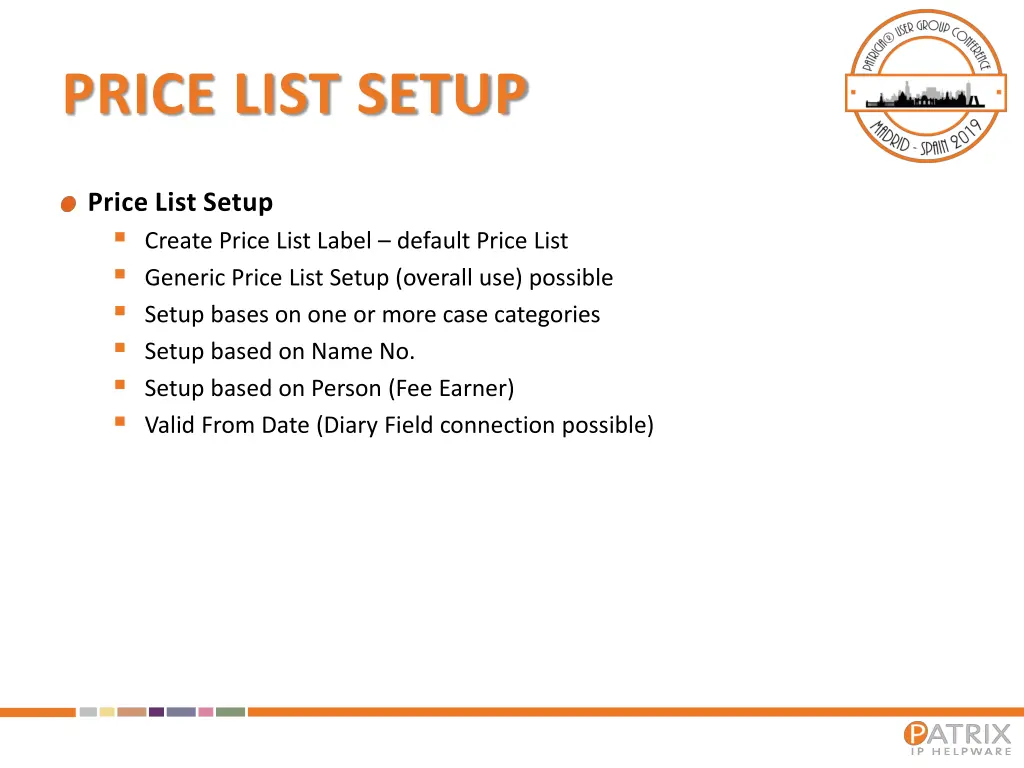 price list setup