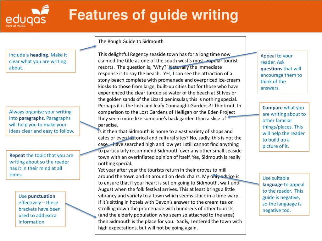 features of guide writing