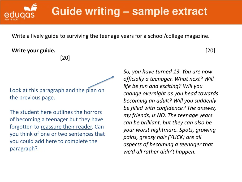 guide writing sample extract