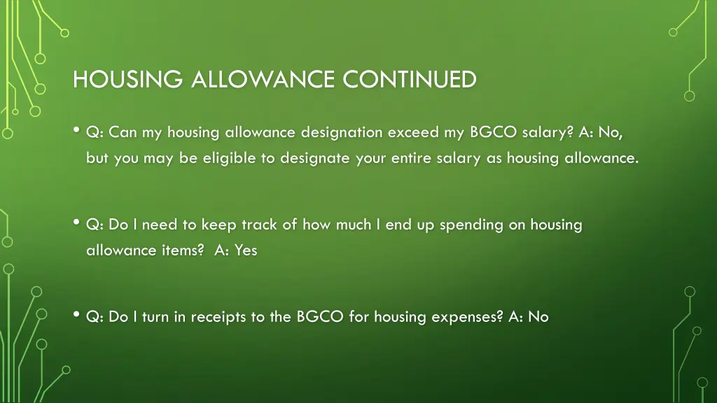 housing allowance continued