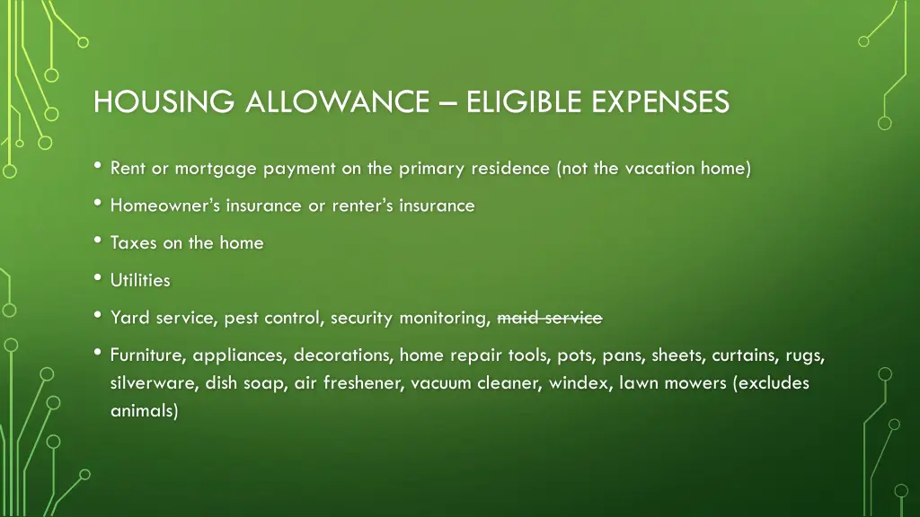 housing allowance eligible expenses