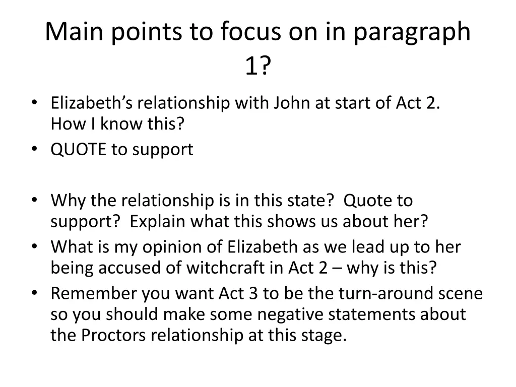 main points to focus on in paragraph 1 elizabeth