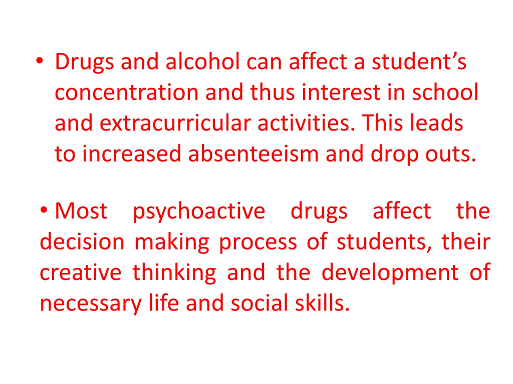 drugs and alcohol can affect a student