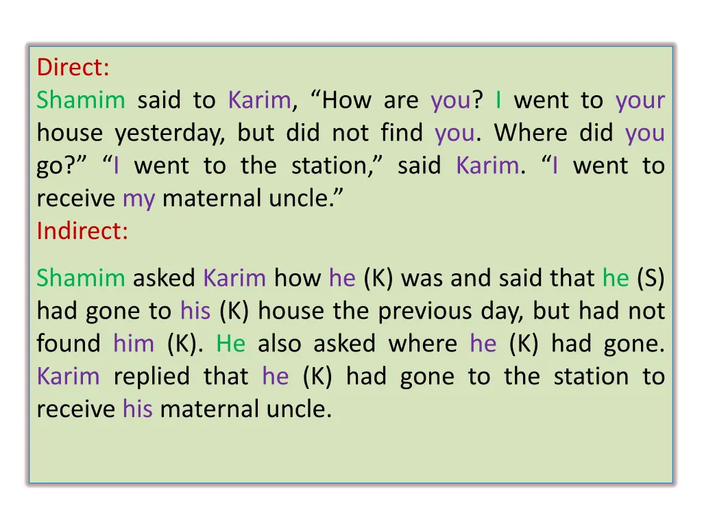 direct shamim said to karim how are you i went