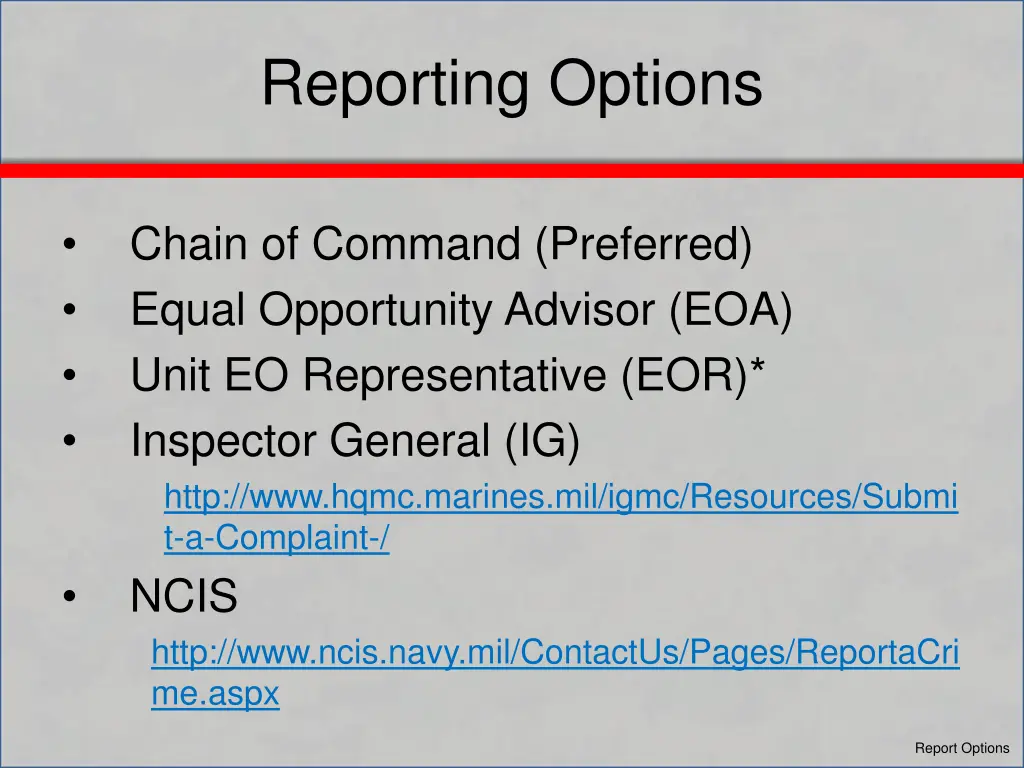 reporting options