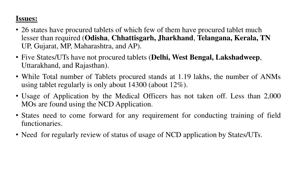 issues 26 states have procured tablets of which