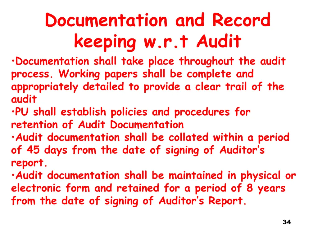 documentation and record keeping w r t audit